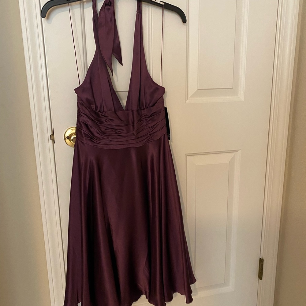 Purple Adrian Papell silk halter dress. NWT